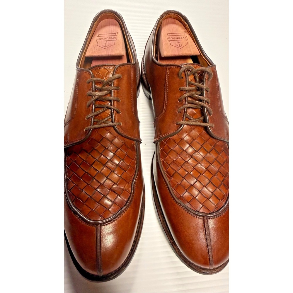 Allen Edmonds Hersey Mens 11.5 B Brown Woven Leather Apron Toe Derby USA